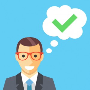 52338983 - happy man and thought bubble with checkmark flat illustration
